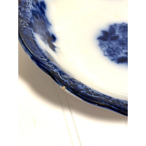 Antique New Wharf Pottery Bowl England Semi-Porcelain Waldorf Flow Blue 9" - Picture 13 of 13